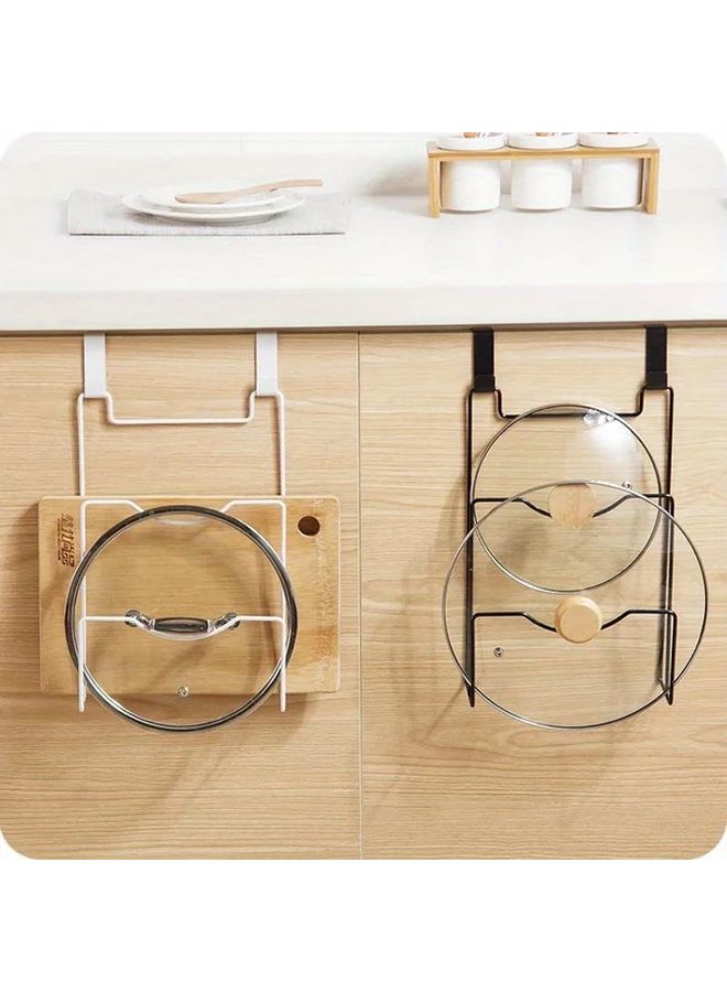 Black Iron Hanging Pot Lid Rack Kitchen Organizer for Door Cutting Board Towel Storage - Image 2